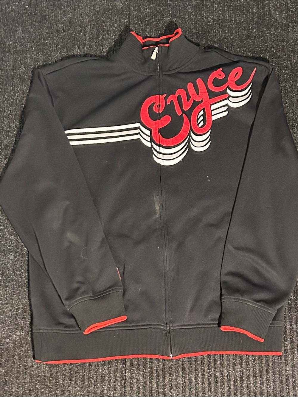 Enyce Black Jacket with Red & White Chest Stripe Logo